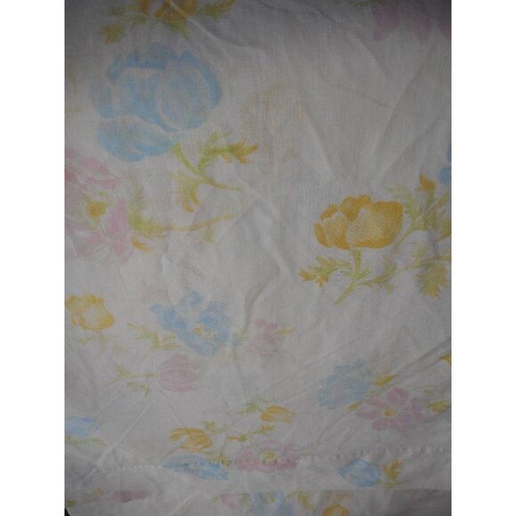 Vintage Yellow Pink Blue Floral Double Flat Sheet cotton blend cottage chic - Picture 1 of 6